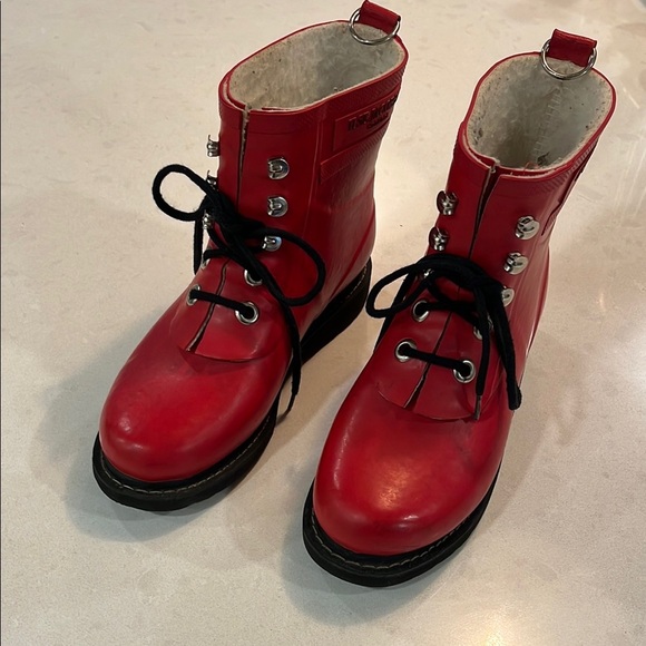Isle Jacobsen Womens Short Rain Boots Red 36 Lace Up Cotton Lining Sustainable - Picture 1 of 15